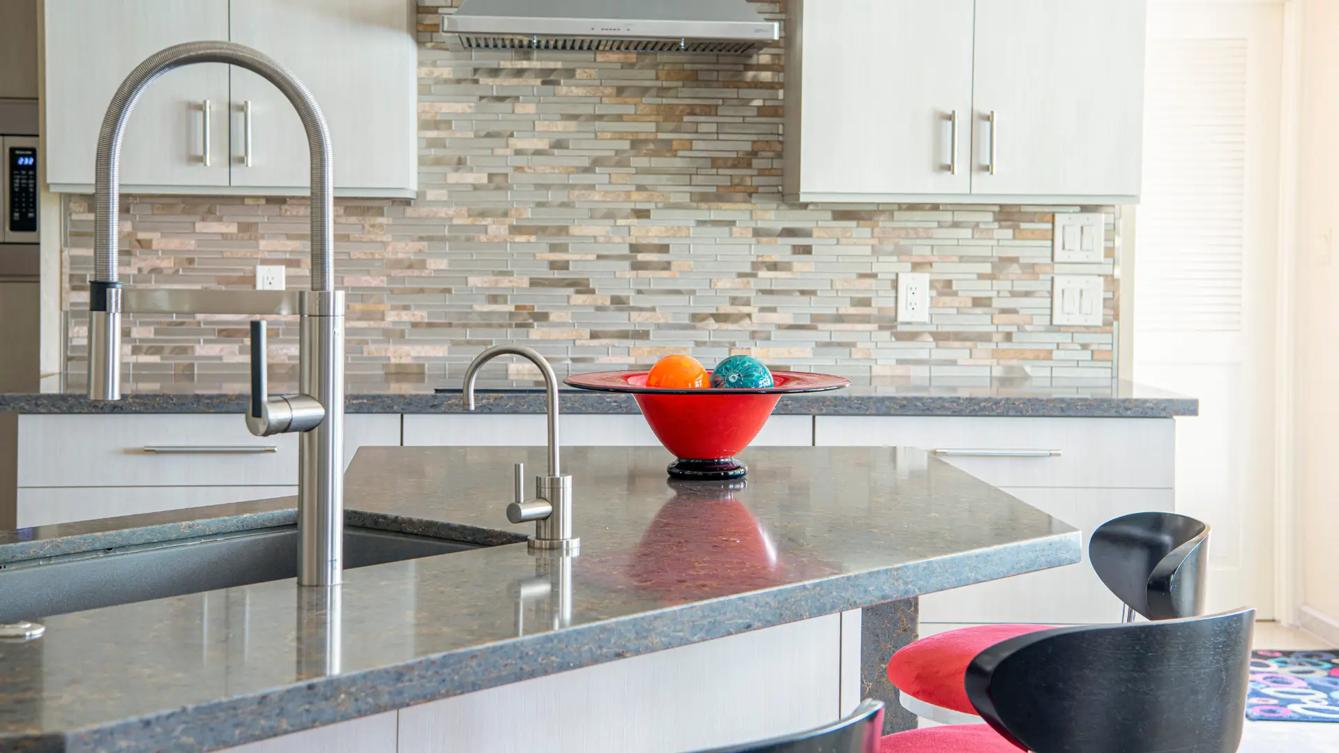 Grey Countertops with White Cabinets